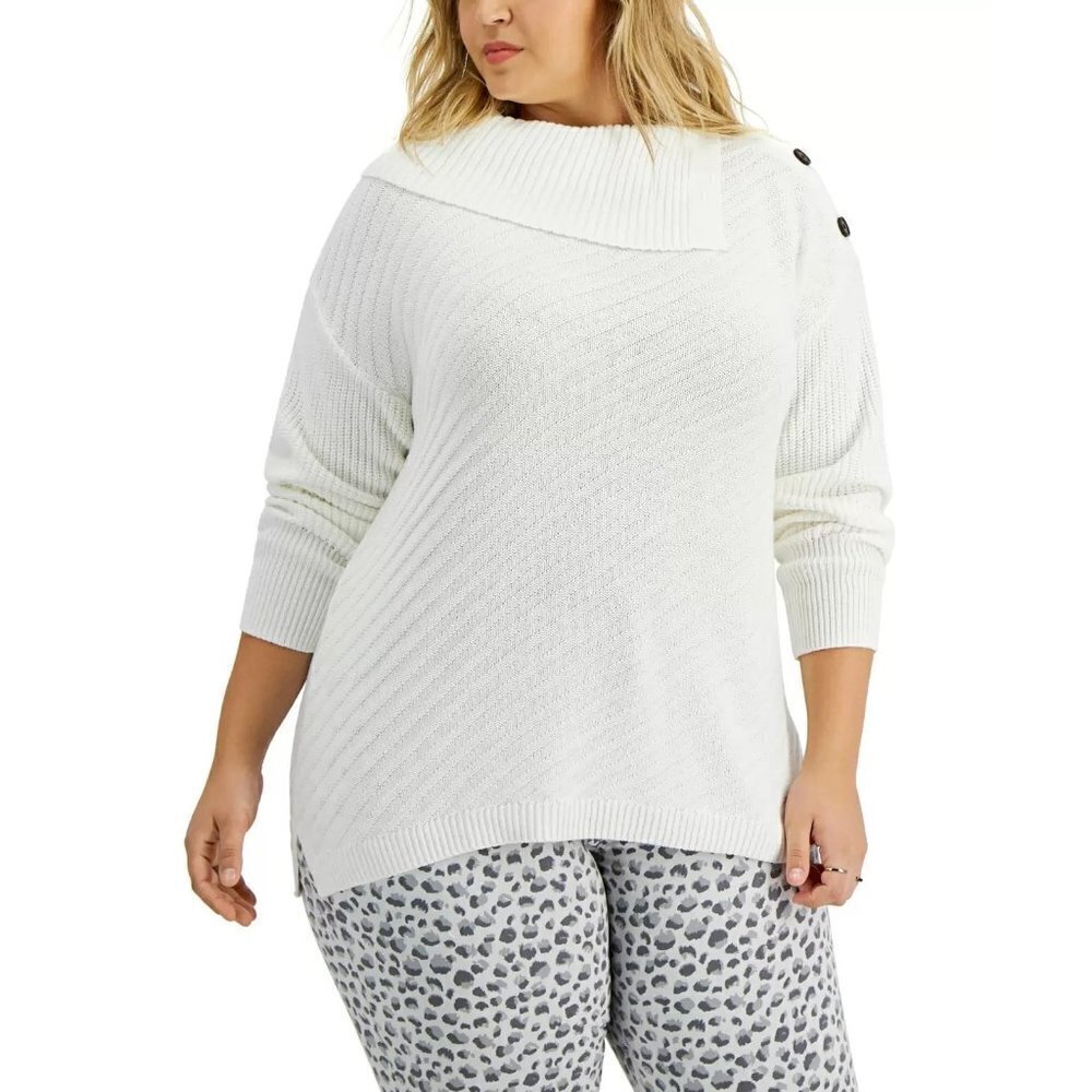 Style & Co Womens Plus Size 3X Envelope-Neck Tunic Sweater Winter White $57 SW1